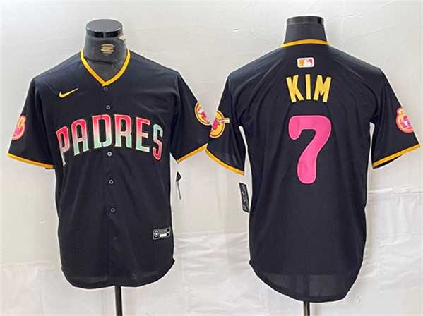 Mens San Diego Padres #7 Ha-Seong Kim Black Cool Base Stitched Baseball Jersey